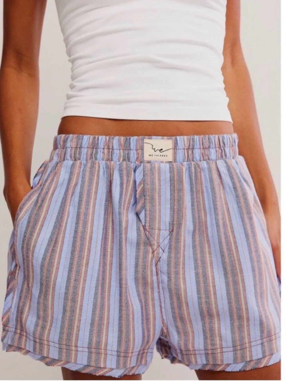 FREE PEOPLE We The Free Day To Day Flannel Boxers / Blue Combo NWOT